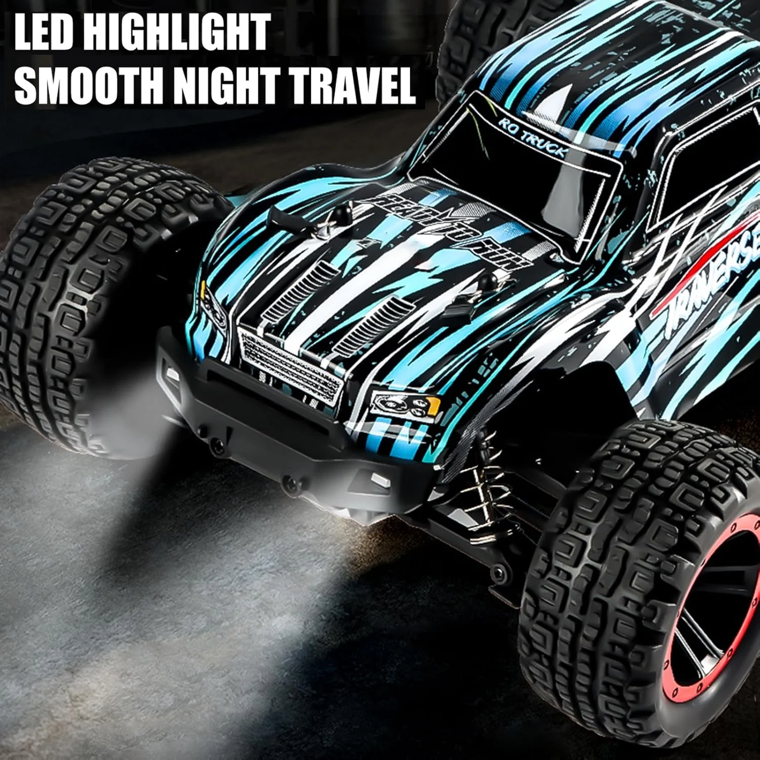 ماشین کنترلی OUNA، کامیون کنترلی 4WD 2.4GHz با مقیاس 1:14، اسباب بازی ماشین آفرود پرسرعت 40 کیلومتر بر ساعت با موتور براش و چراغ های LED، دارای 2 باتری