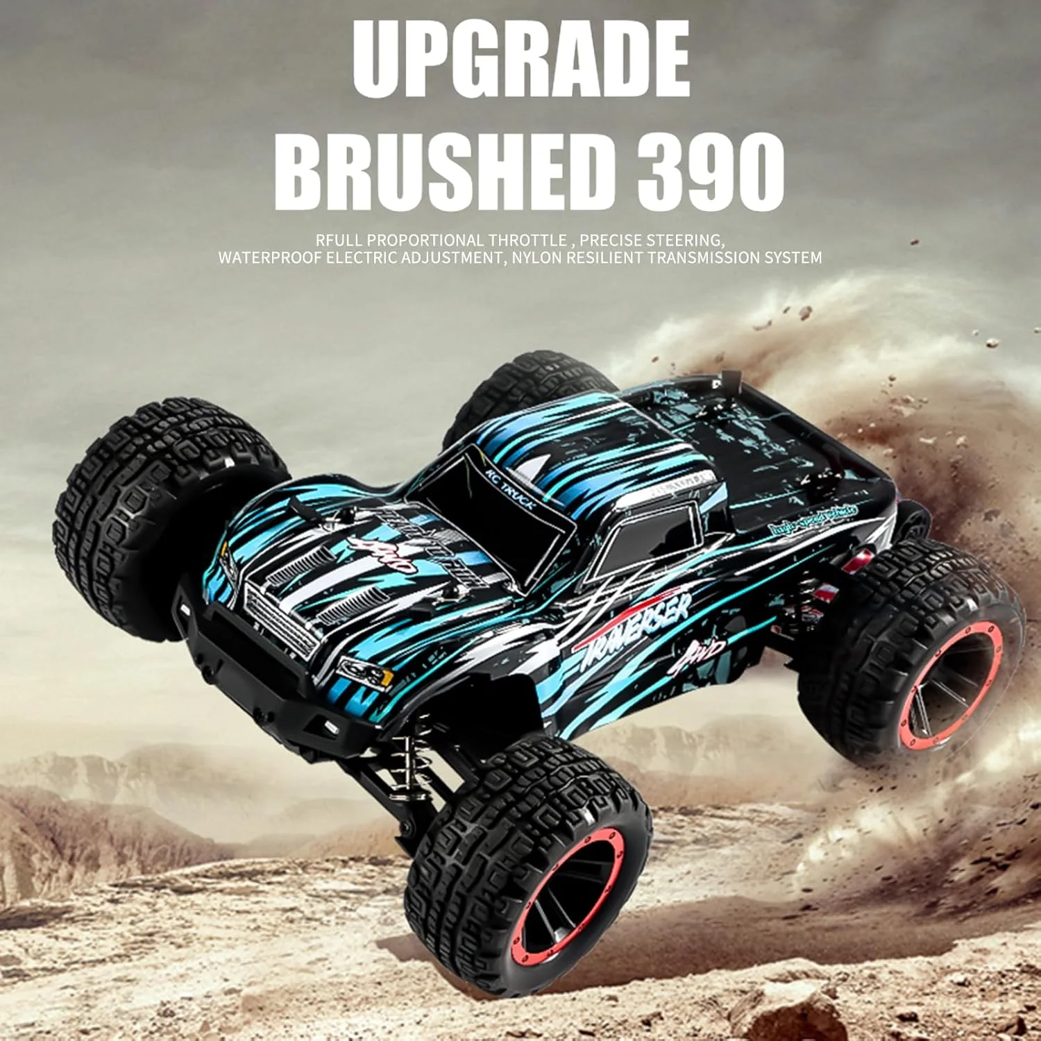 ماشین کنترلی OUNA، کامیون کنترلی 4WD 2.4GHz با مقیاس 1:14، سرعت 40 کیلومتر در ساعت، اسباب بازی ماشین آفرود پرسرعت با موتور براش و چراغ های LED، 3 باتری