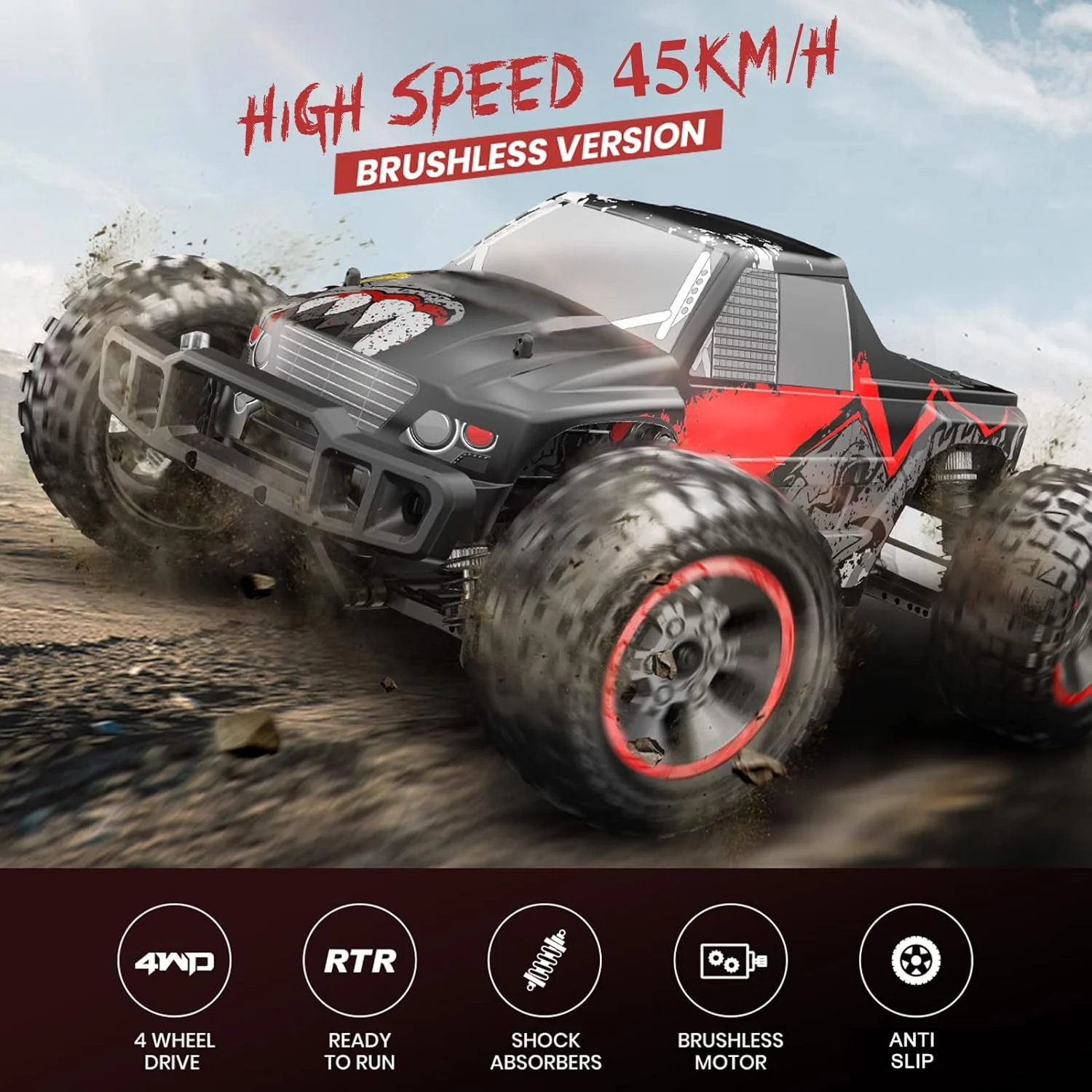 ماشین کنترلی از راه دور OUNA مقیاس 1/10 سرعت بالا 45 کیلومتر بر ساعت، مناسب تمام سطوح، کامیون آفرود 4WD موتور براشلس، ماشین مسابقه ای صخره نوردی، هدیه برای کودکان و بزرگسالان