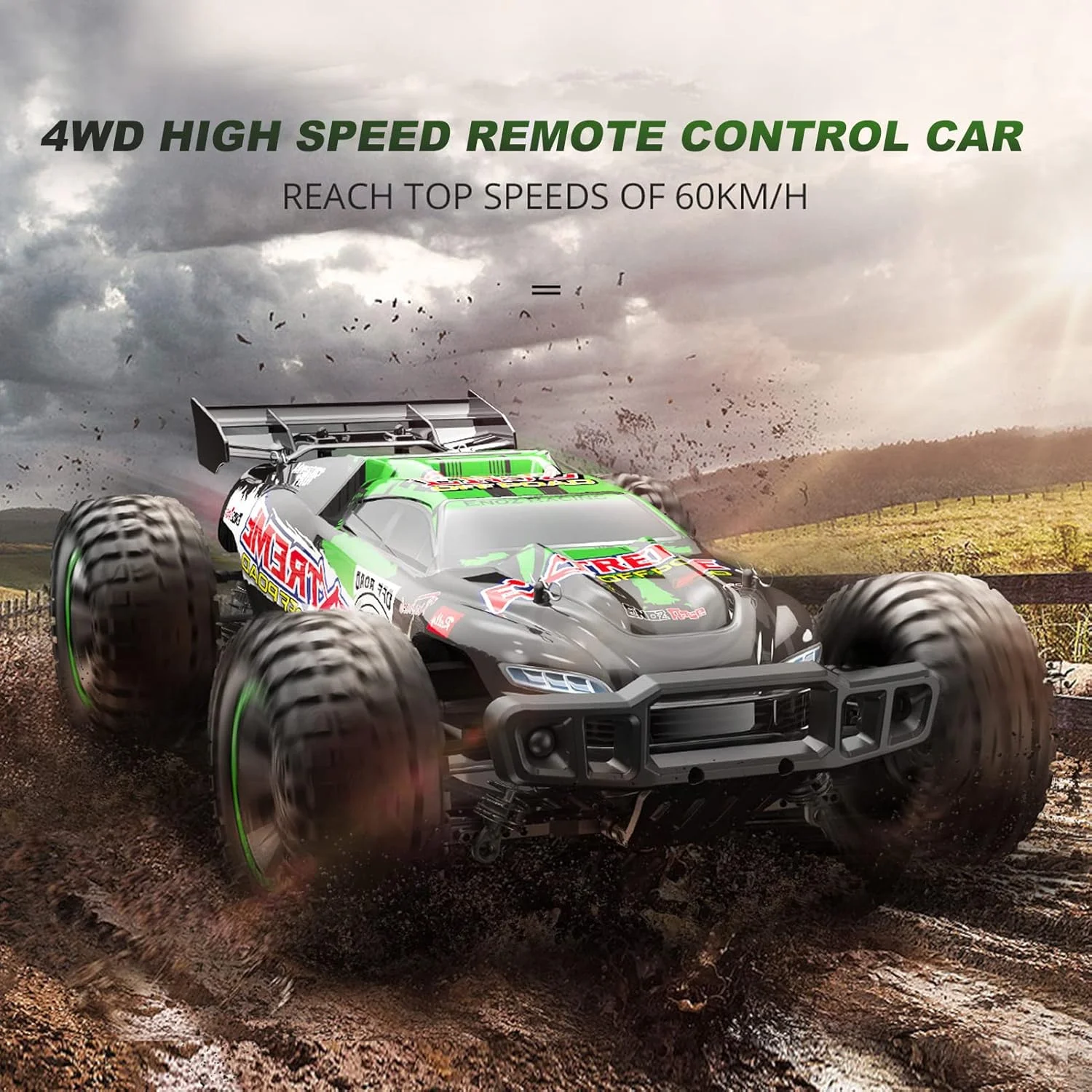 ماشین کنترلی از راه دور OUNA مقیاس 1/10 2.4GHz سرعت بالا 60 کیلومتر در ساعت، مناسب تمام سطوح، کامیون آفرود 4WD موتور براشلس، ماشین مسابقه ای صخره نوردی، هدیه برای کودکان و بزرگسالان