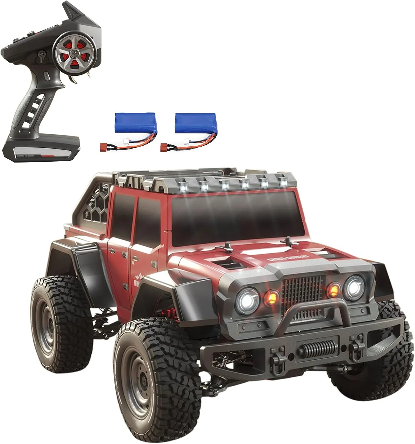 ماشین کنترلی از راه دور OUNA مقیاس 1/16 2.4GHz سرعت 38km/h، مناسب تمام سطوح، کامیون آفرود 4WD، ماشین صخره نوردی، هدیه برای کودکان و بزرگسالان، دارای 2 باتری