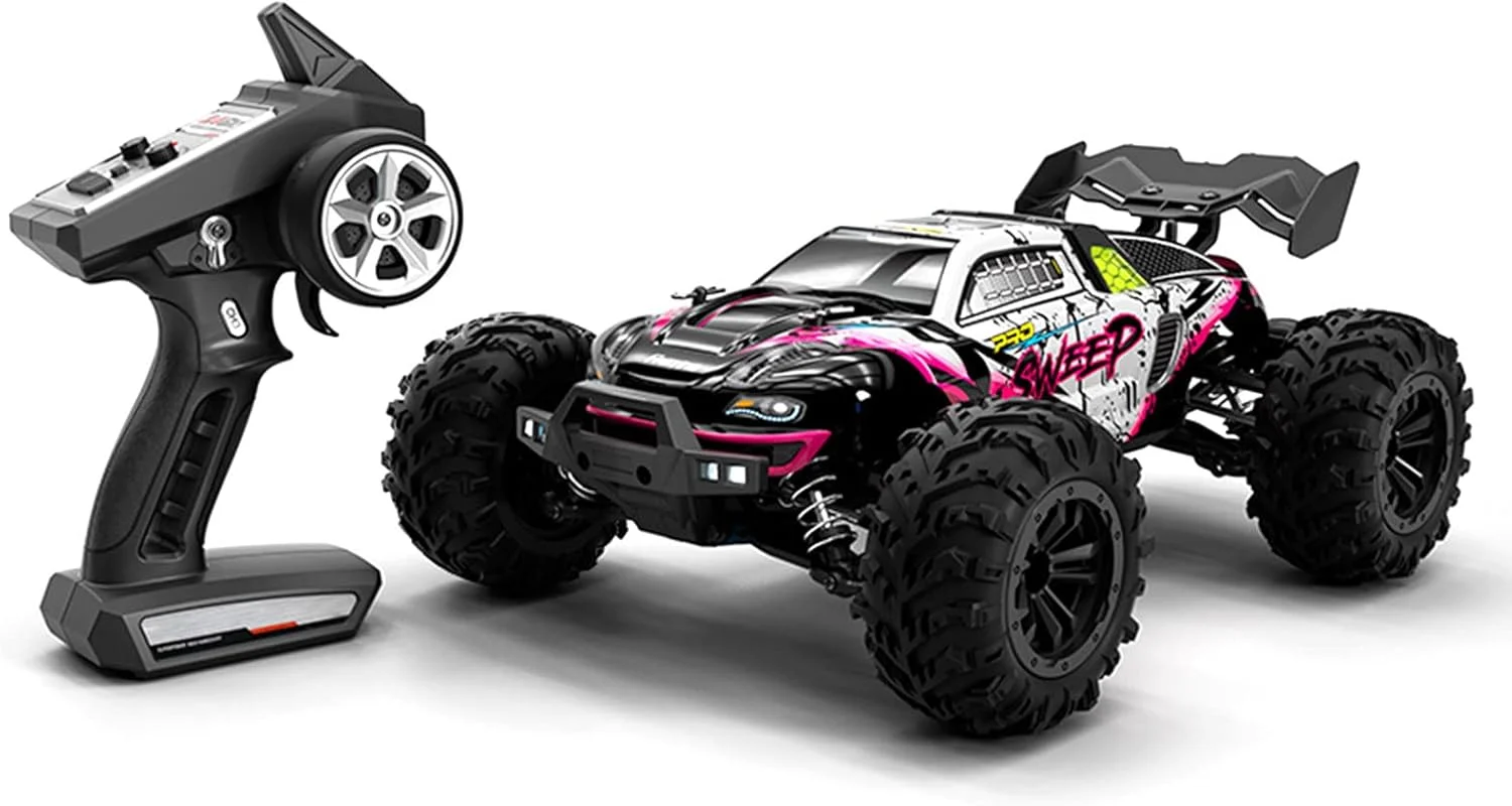 ماشین کنترلی آفرود OUNA با سرعت 70 کیلومتر بر ساعت، مقیاس 1/16، موتور براشلس، چراغ LED، چهار چرخ متحرک، مناسب مسابقه و صخره نوردی، هدیه ای برای کودکان و بزرگسالان