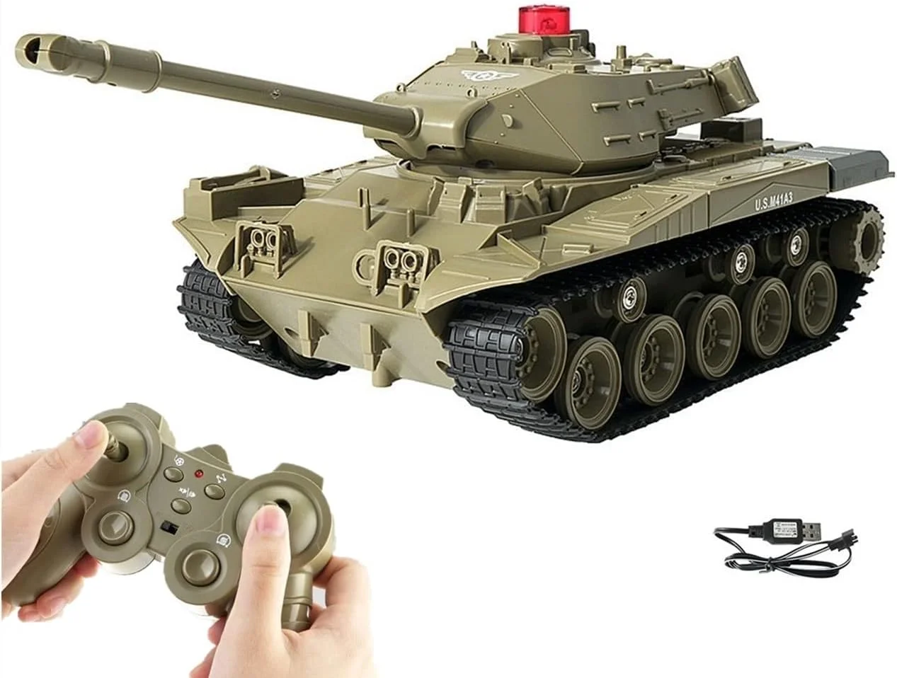 تانک کنترلی کامیون نظامی ماشین کنترلی با رادیو 2.4 گیگاهرتز، تانک جنگی نظامی اسباب بازی با چرخش 270 درجه و صداهای واقعی، هدیه ای عالی برای پسران کودک (سبز)