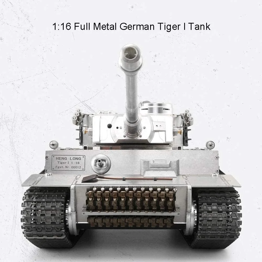 تانک کنترلی RC، مدل تانک فلزی سنگین تایگر آلمانی I در مقیاس 1/16 با کنترل از راه دور 2.4 گیگاهرتز، زنجیرهای تمام فلزی، صدا/حرکت آنالوگ و خروجی دود تخم مرغی BB SE512