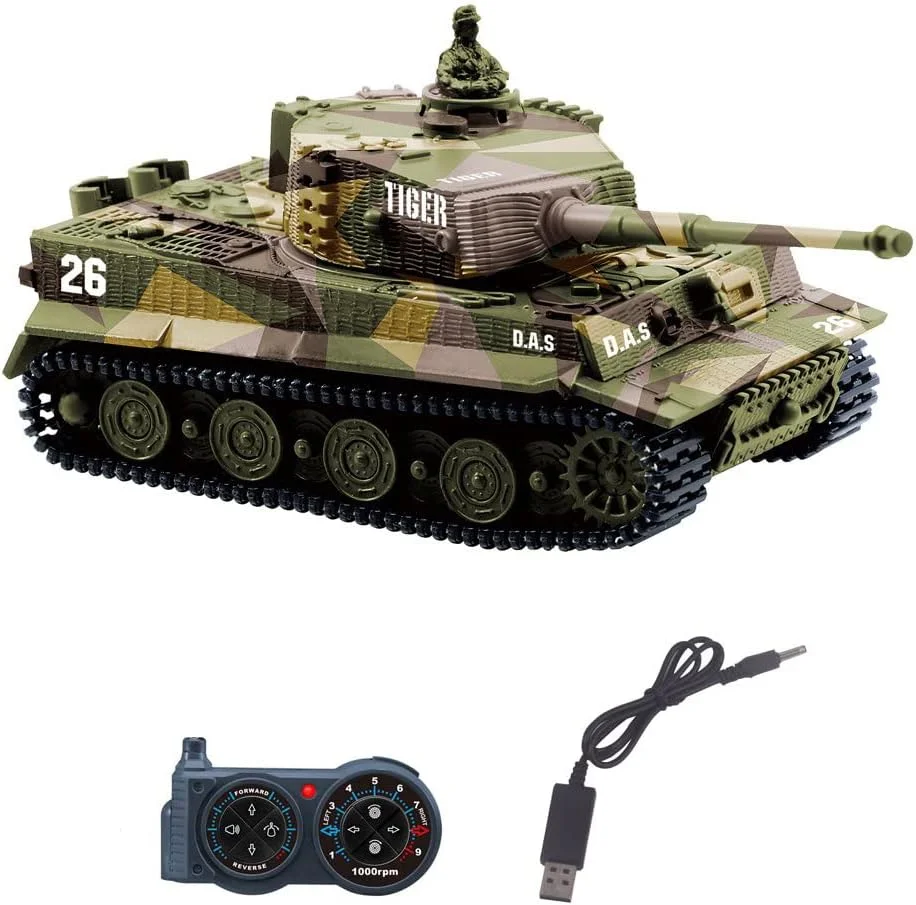 تانک کنترلی مینی 2.4G با کابل شارژر USB مدل 1:72 ببر آلمانی I با صدا هدیه ای برای کودکان پسران دختران بزرگسالان (زرد)