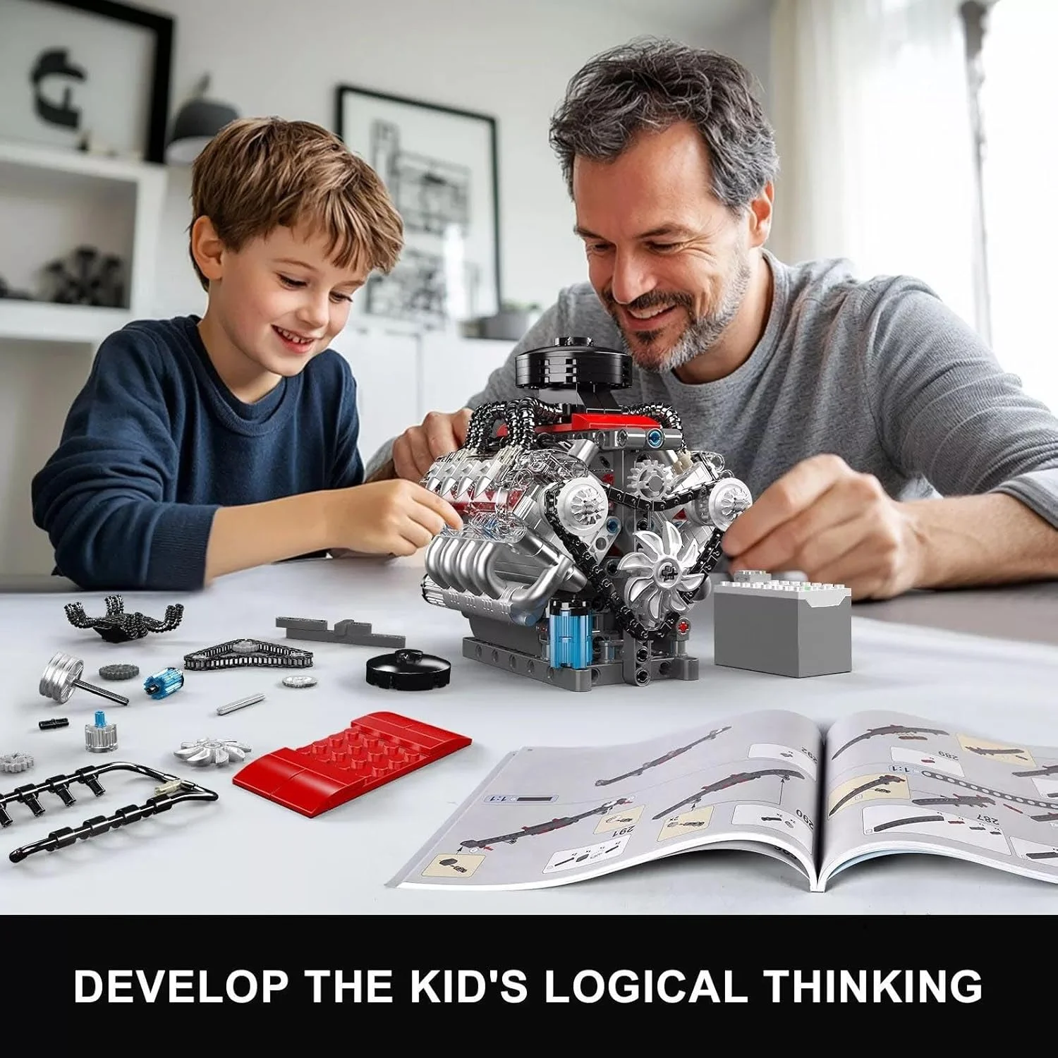 مجموعه بلوک های ساخت موتور V8 قابل مشاهده، کیت مدل موتور، بلوک ساخت موتور خود را برای کودکان/بزرگسالان بسازید (487 قطعه)