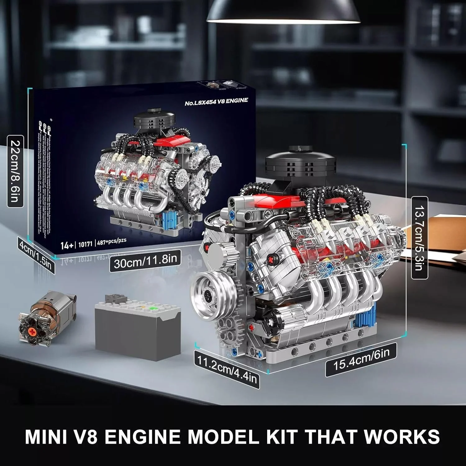 مجموعه بلوک های ساخت موتور V8 قابل مشاهده، کیت مدل موتور، بلوک ساخت موتور خود را برای کودکان/بزرگسالان بسازید (487 قطعه)