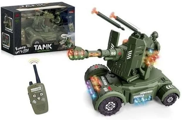 ماشین ارتشی کنترلی باغ اسباب بازی با برجک چرخان، چراغ های ال ای دی و صداهای موتور، هدیه اسباب بازی برای پسران و دختران شش سال به بالا