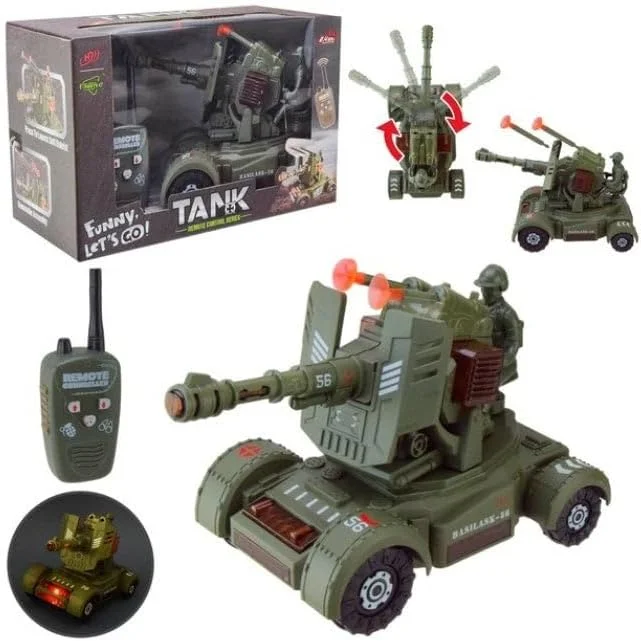 ماشین ارتشی کنترلی باغ اسباب بازی با برجک چرخان، چراغ های ال ای دی و صداهای موتور، هدیه اسباب بازی برای پسران و دختران شش سال به بالا