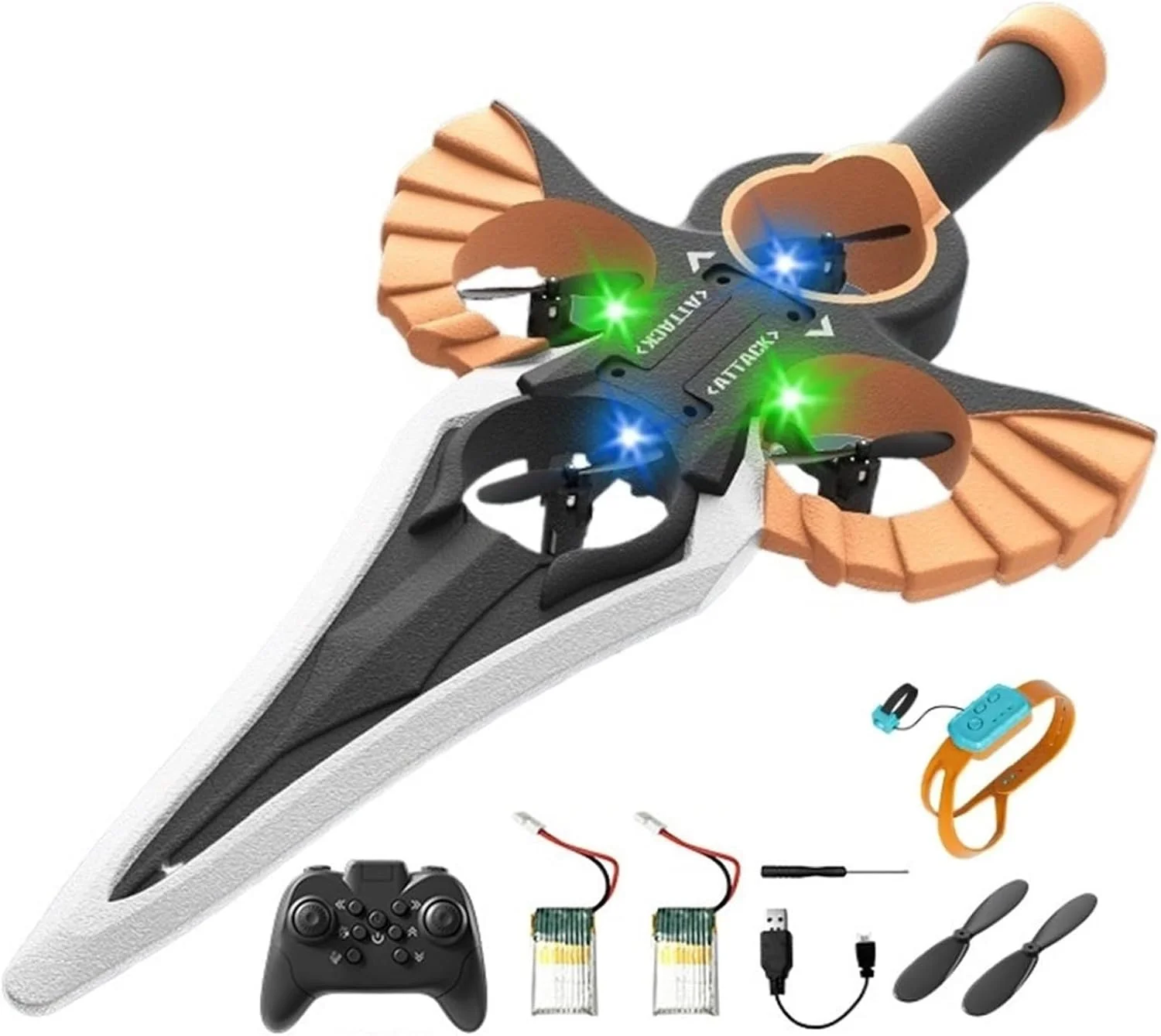 شمشیر پرنده کنترلی، گلایدر آرسی، پهپاد تعاملی، چراغ های ال ای دی، 3 سرعته، چرخش 360 درجه، برنزی