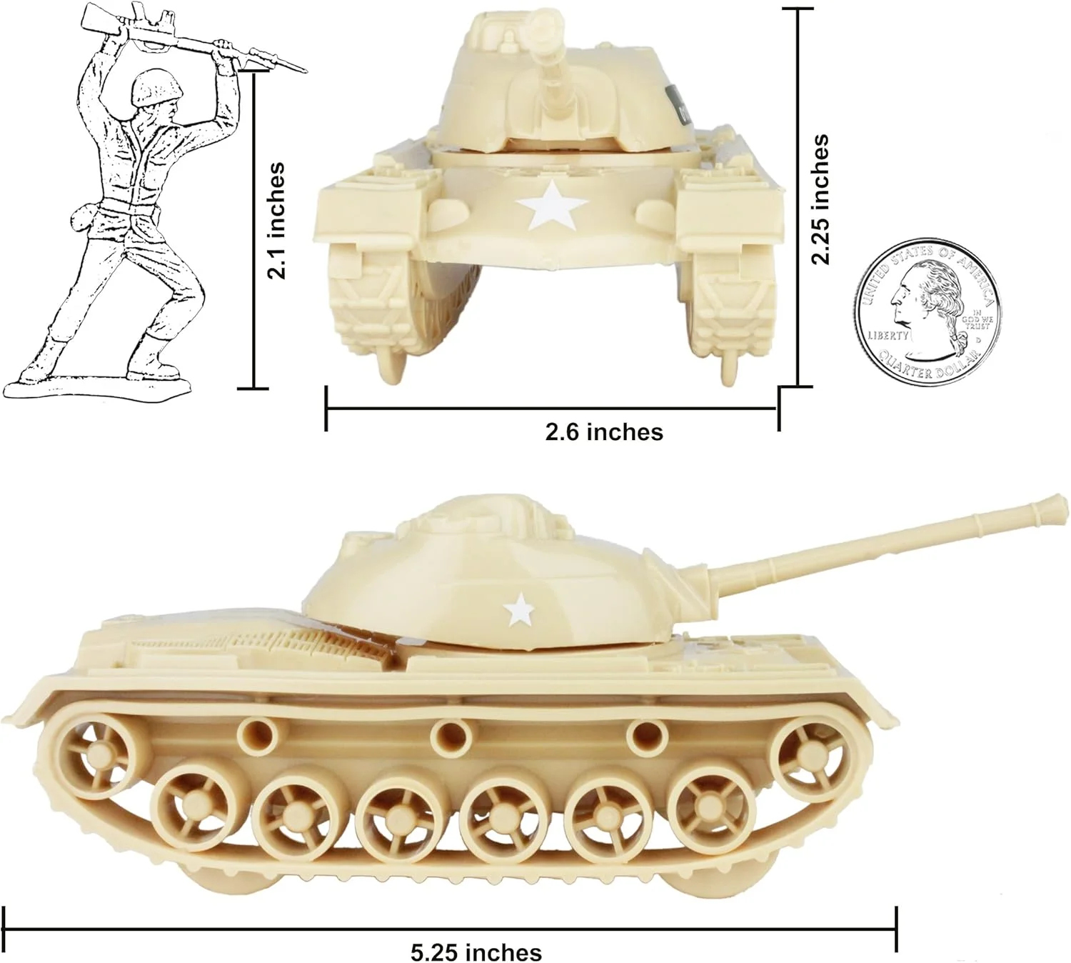 تانک سربازان پلاستیکی جنگ جهانی دوم Tim Mee (3 قطعه، خاکی)