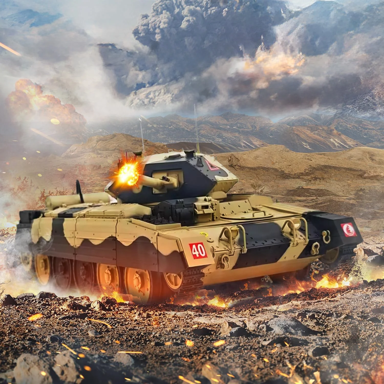 تانک نظامی آرسی CoolBank Crusader MK III مدل بی سیم با کنترل از راه دور، مقیاس 1/16، چرخش 360 درجه برجک، صدا، دود و چراغ های واقعی