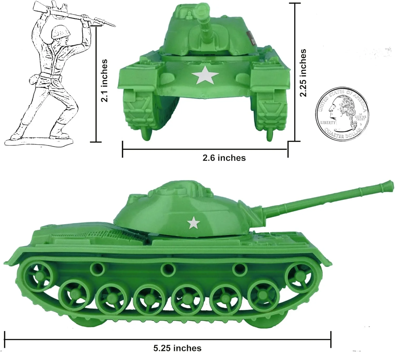 تانک های Tim Mee Toy برای سربازان پلاستیکی - سبز جنگ جهانی دوم 3 عددی - ساخت ایالات متحده آمریکا