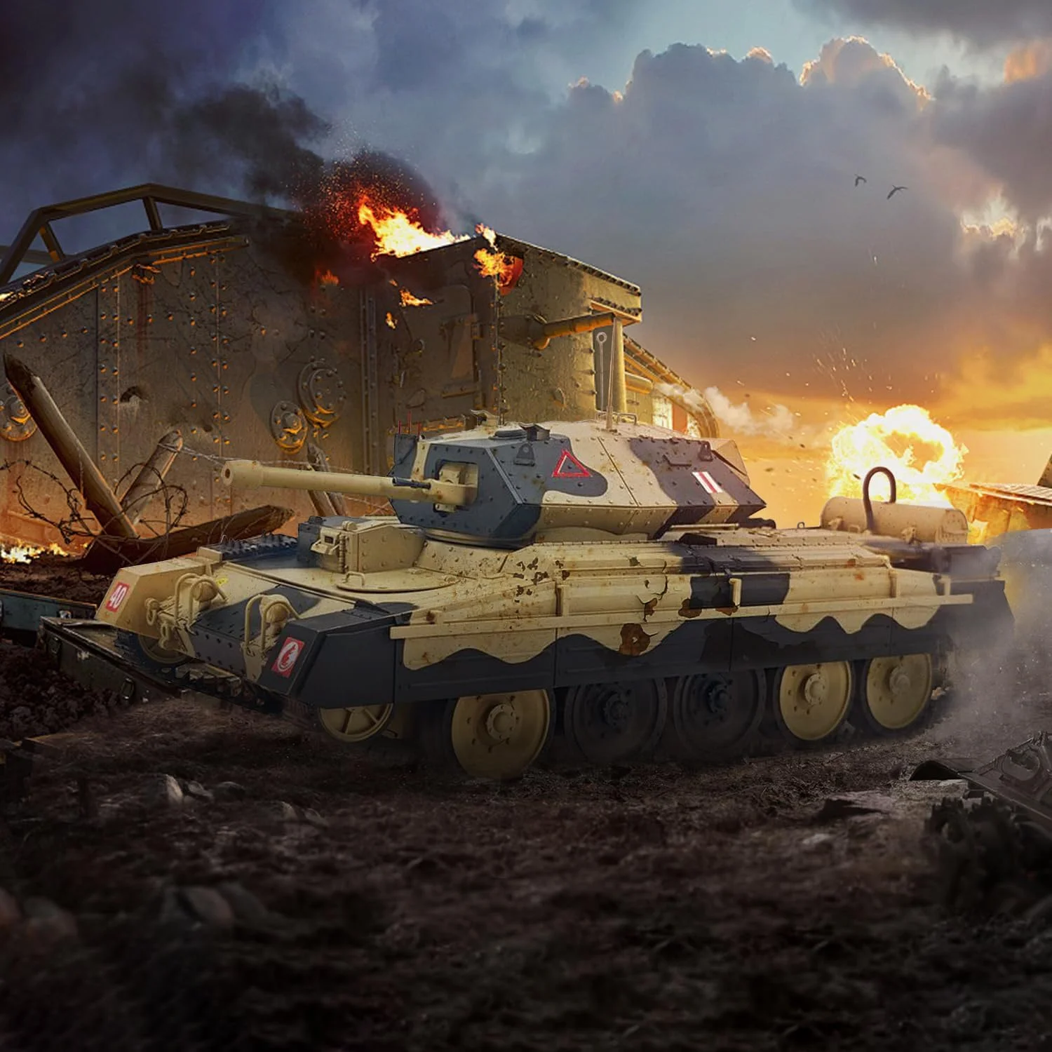 تانک نظامی آرسی CoolBank Crusader MK III مدل بی سیم با کنترل از راه دور، مقیاس 1/16، چرخش 360 درجه برجک، صدا، دود و چراغ های واقعی