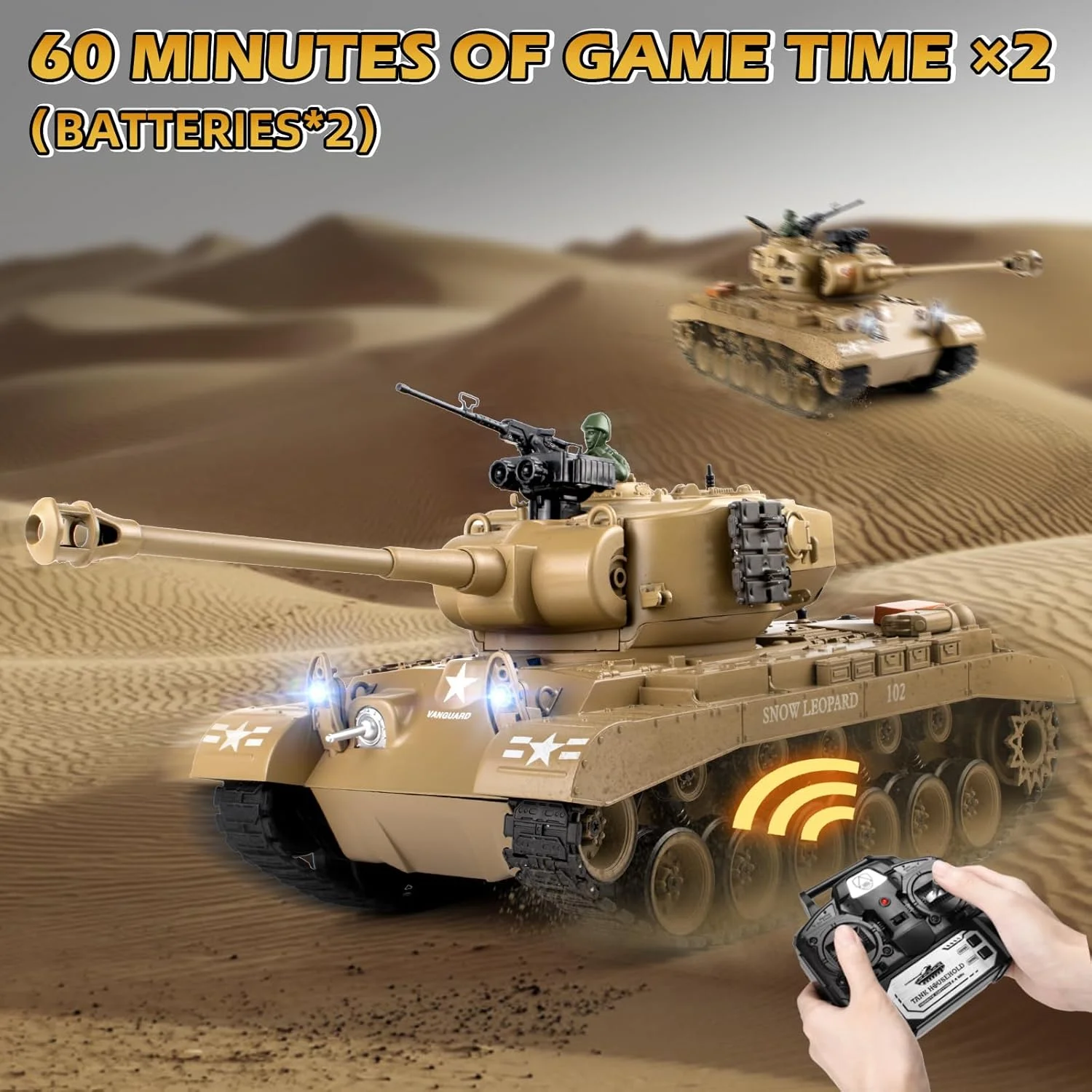 تانک آرسی مقیاس 1:18، مدل کنترل از راه دور M26 پرشینگ 2.4 گیگاهرتز، تانک نظامی آرسی که گلوله و بمب آبی شلیک می کند، اسباب بازی نظامی برای بزرگسالان و کودکان به همراه دود، چراغ، صدا و لگد