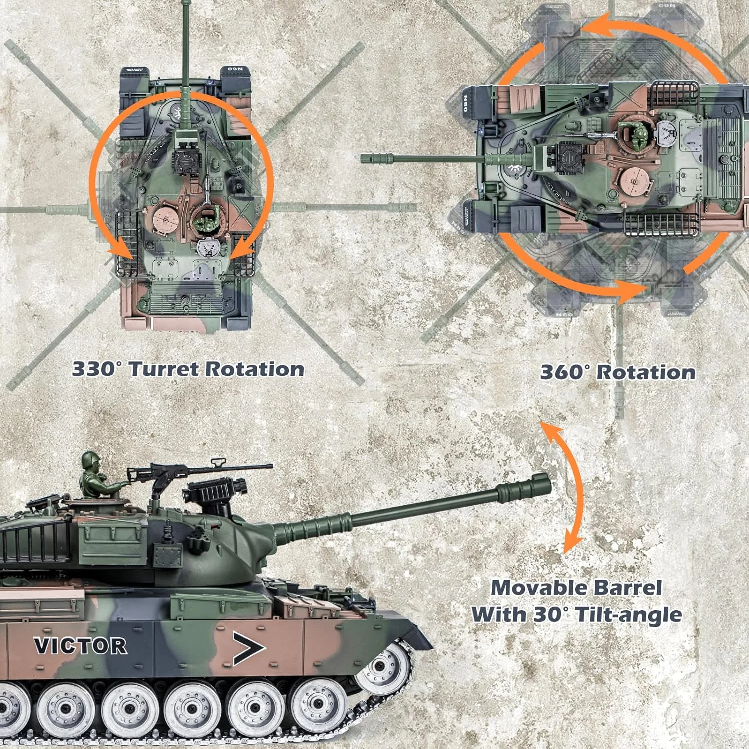تانک کنترلی، مدل اسباب بازی تانک ارتشی فلزی آلیاژی M60 ایالات متحده در مقیاس 1:18، ماشین کنترلی 2.4 گیگاهرتزی با دود، صدا و چراغ های واقعی، تانک نظامی که تیر و بمب آبی شلیک می کند برای بزرگسالان و کودکان