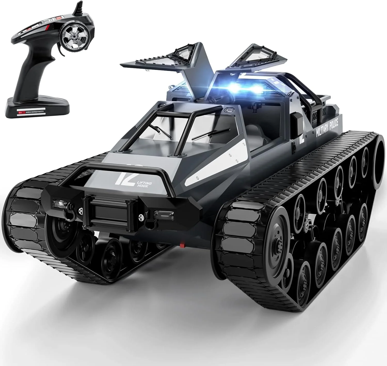 تانک کنترلی RC مقیاس 1:12، کامیون نظامی کنترلی 2.4 گیگاهرتز، تانک خزنده RC مناسب تمام سطوح، تانک آفرود ارتشی 4WD با سرعت بالا و قابلیت دریفت به همراه باتری قابل شارژ، اسباب بازی های ارتشی برای بزرگسالان و کودکان