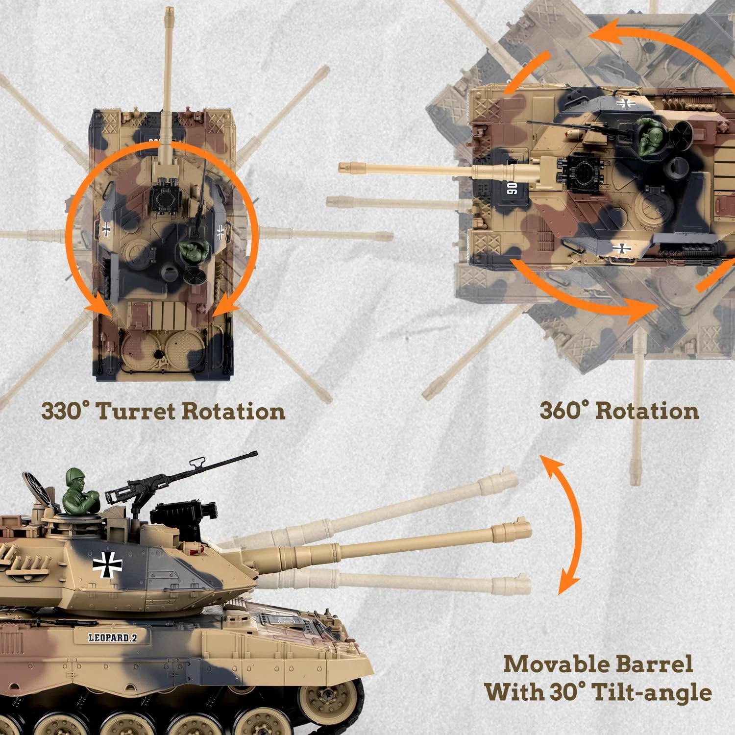 تانک کنترلی 1:18، مدل تانک آلمانی لئوپارد II با فرکانس 2.4 گیگاهرتز، اسباب بازی مدل کنترل از راه دور، تانک ماشین کنترلی، برای بزرگسالان و کودکان، اسباب بازی نظامی با دود و چراغ