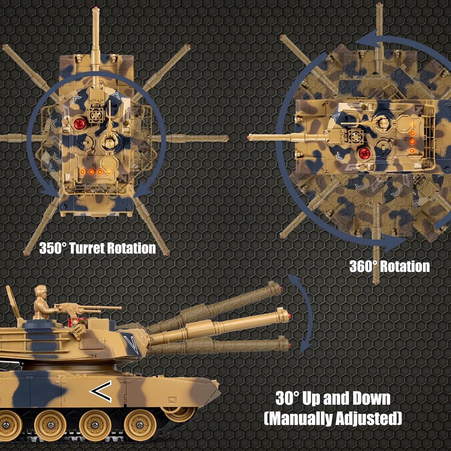 تانک آرسی M1A2 ایالات متحده با مقیاس 1/24 به همراه دود، نور و صدا