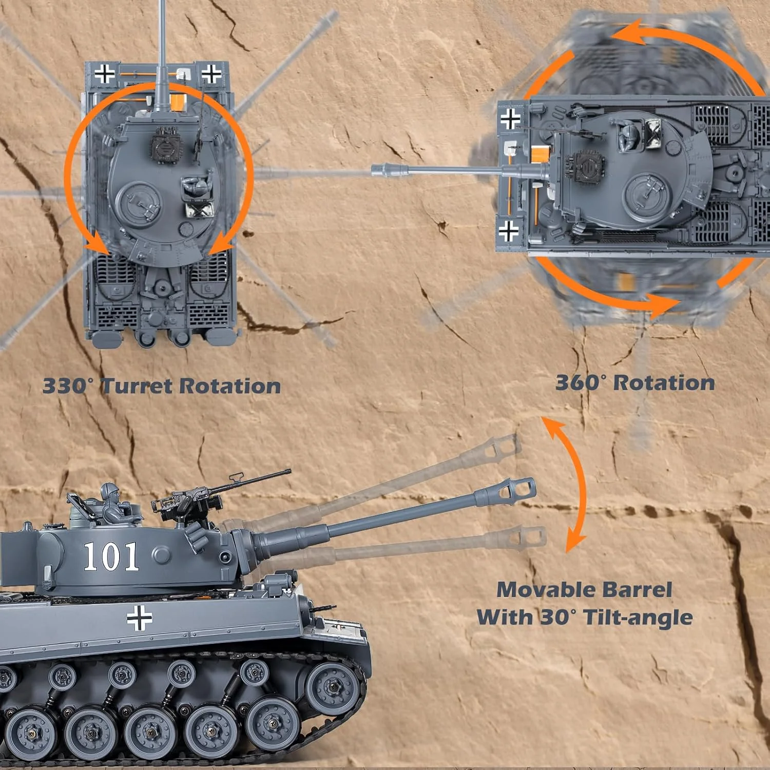 مدل تانک آرسی تایگر 1 آلمان جنگ جهانی دوم در مقیاس 1:18، تانک نبرد آرسی با دود، نور و صدا، اسباب بازی نظامی برای بزرگسالان و کودکان