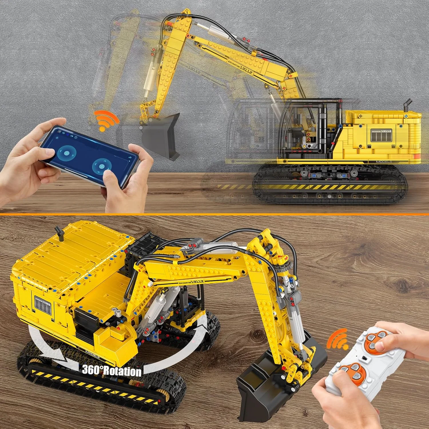 مجموعه ساخت بیل مکانیکی کنترلی Mould King 13112، کیت مدل سازی ساختمان، کامیون ساختمانی بیل مکانیکی با کنترل از راه دور اپلیکیشن به همراه موتور (بیش از 2169 قطعه)، اسباب بازی های مهندسی STEM برای پسران نوجوان