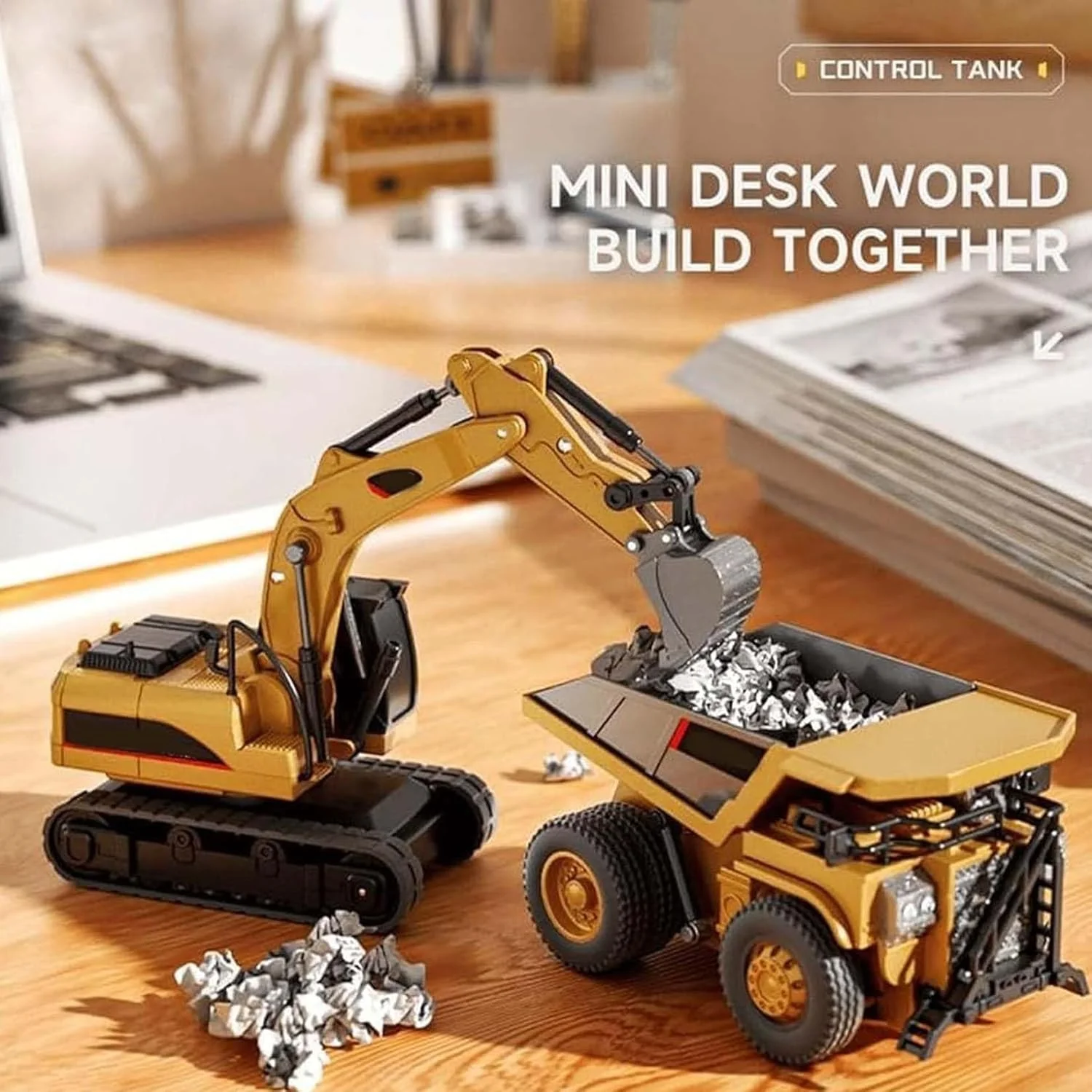 مجموعه مینی ماشین های راهسازی Microcrew – کامیون کمپرسی جیبی، بیل مکانیکی و لیفتراک، ماشین های راهسازی مینیاتوری کنترل از راه دور 1/64، برای کودکان و بزرگسالان (کامیون کمپرسی)