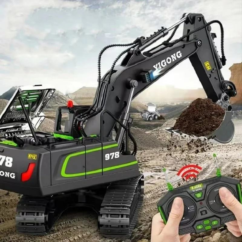 اسباب بازی بیل مکانیکی کنترل از راه دور با ساختار فلزی آلیاژی 11 کاناله، بی سیم 2.4 گیگاهرتز، باتری لیتیومی 18650 قابل شارژ USB، مقاوم در برابر آب و هوا، ولتاژ کاری ≤36 ولت، برای کودکان 14+ سال