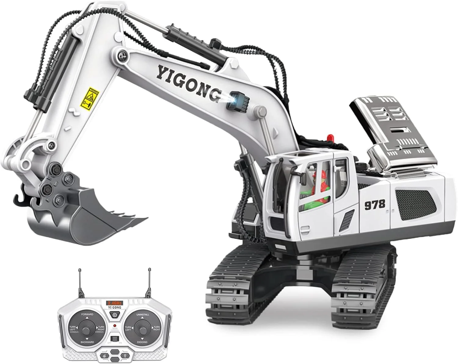 بیل مکانیکی کنترلی 11 کاناله 1:20، اسباب بازی های ساختمانی کنترلی برای کودکان، تراکتور بیل مکانیکی اسباب بازی برای پسران و دختران، بیل مکانیکی کنترلی دایکاست با LED و صدا