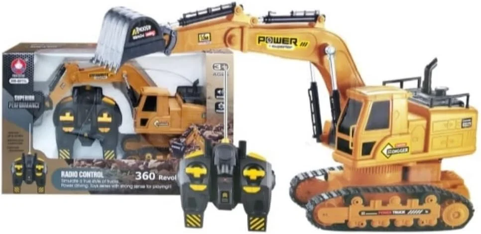 بیل مکانیکی کنترلی زرد VBE® مقیاس 1/12، اسباب بازی بیل مکانیکی RC با فرکانس 2.4 گیگاهرتز، 11 کانال، کامیون ساختمانی RC کاملاً کاربردی با صدا، نور و دود.