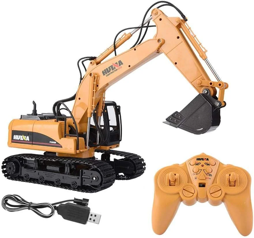 بیل مکانیکی کنترلی، کامیون بیل مکانیکی کنترلی 15 کاناله HUINA 1550، ماشین ساختمانی مهندسی کنترلی 1/14 با نور صدا، اسباب بازی هدیه برای کودکان