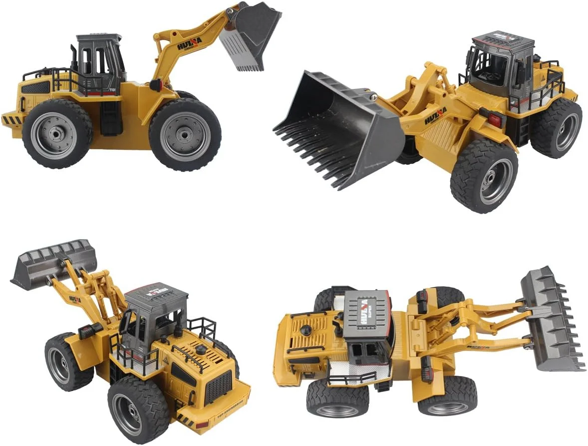 لودر بیل دار آلیاژی کنترلی فیستون، تراکتور کنترلی رادیویی 2.4G، بولدوزر 4 چرخ متحرک، مدل اسباب بازی الکترونیکی ماشین ساختمانی با نور و صدا
