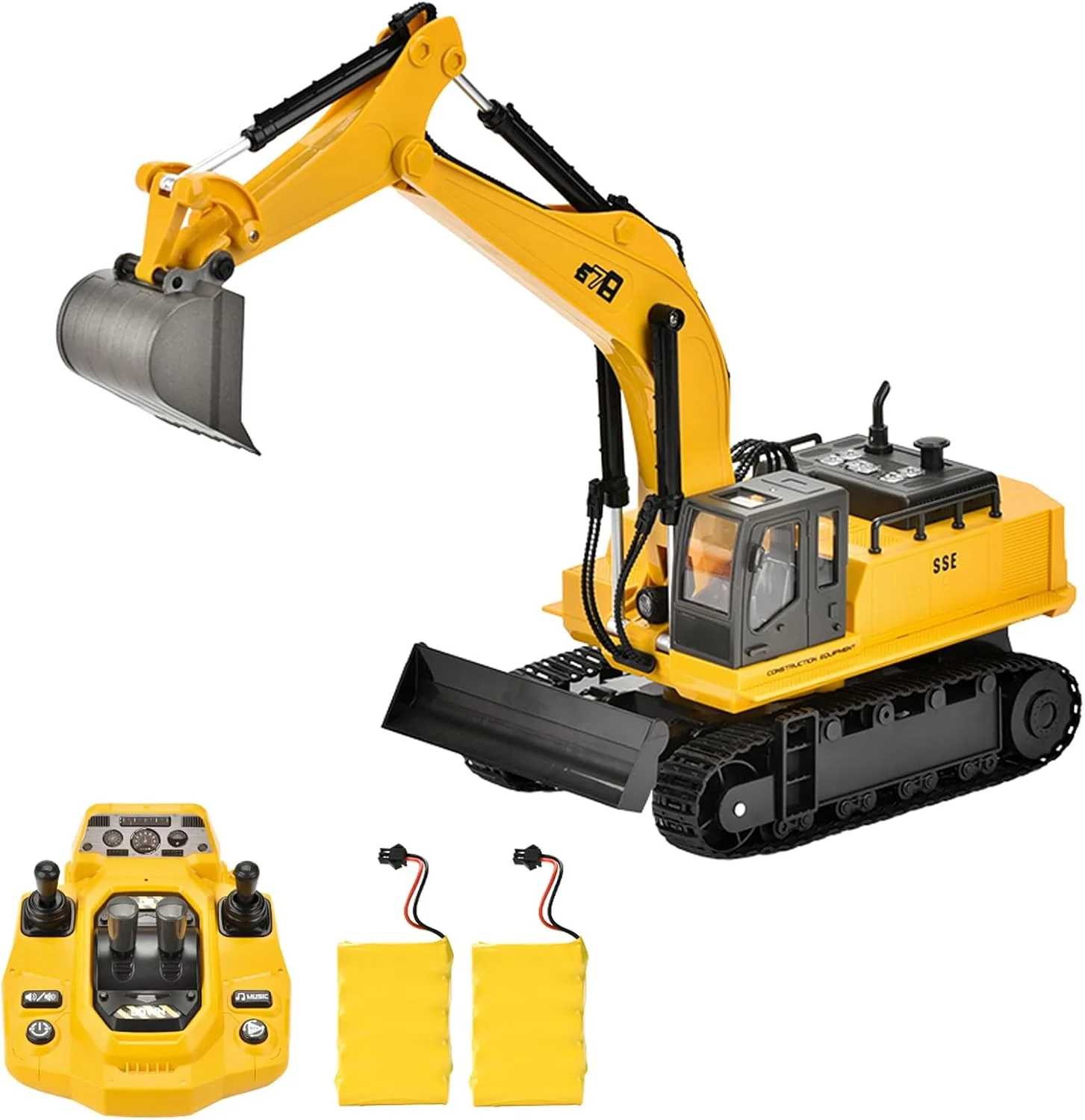 اسباب بازی بیل مکانیکی و بولدوزر کنترلی Labymos، ماشین های ساختمانی 15 کاناله با چراغ و صدا، 2 باتری، هدیه تولد برای پسران و کودکان