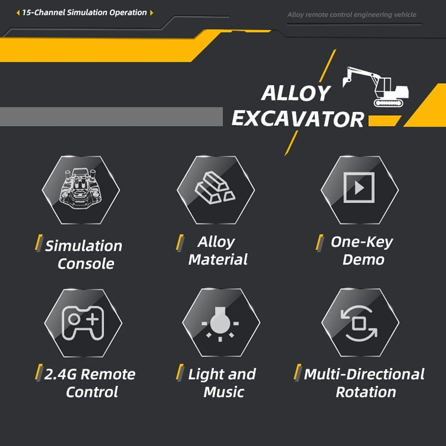 اسباب بازی بیل مکانیکی و بولدوزر کنترلی Labymos، ماشین های ساختمانی 15 کاناله با چراغ و صدا، 2 باتری، هدیه تولد برای پسران و کودکان