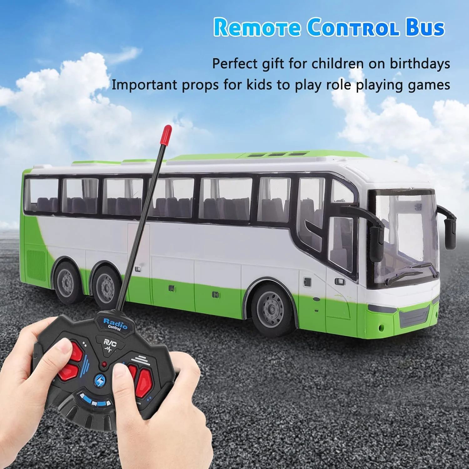 اتوبوس مدرسه اسباب بازی کنترلی برای کودکان نوپا، ماشین مسابقه ای آرسی مقیاس 1/30 - سفید و سبز