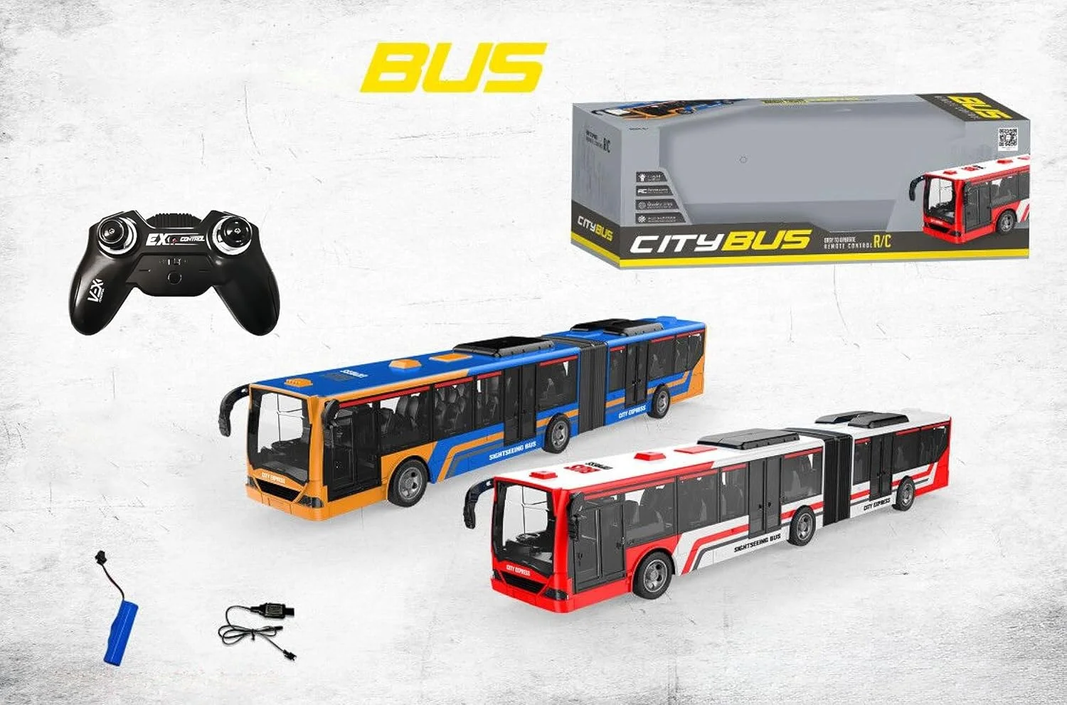 اتوبوس اسباب بازی کنترلی با چراغ جلو، شارژر باتری، 2.4 گیگاهرتز، 45 سانتی متر طول، به عنوان هدیه برای کودکان، پسران و دختران