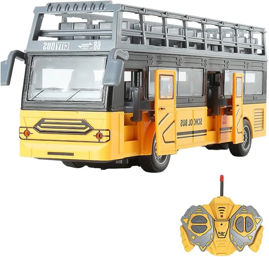 اتوبوس مدرسه کنترلی Fawoonu، ماشین کنترلی با مقیاس 1/30، 4 کاناله، دارای نور و موسیقی، درب های بازشو، اسباب بازی تعاملی والدین و کودک