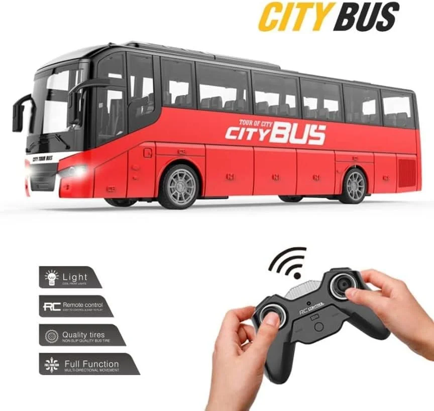 اتوبوس اسباب بازی کنترلی 4 کاناله 2.4 گیگاهرتزی با چراغ های واقعی و لاستیک های لاستیکی، چند رنگ