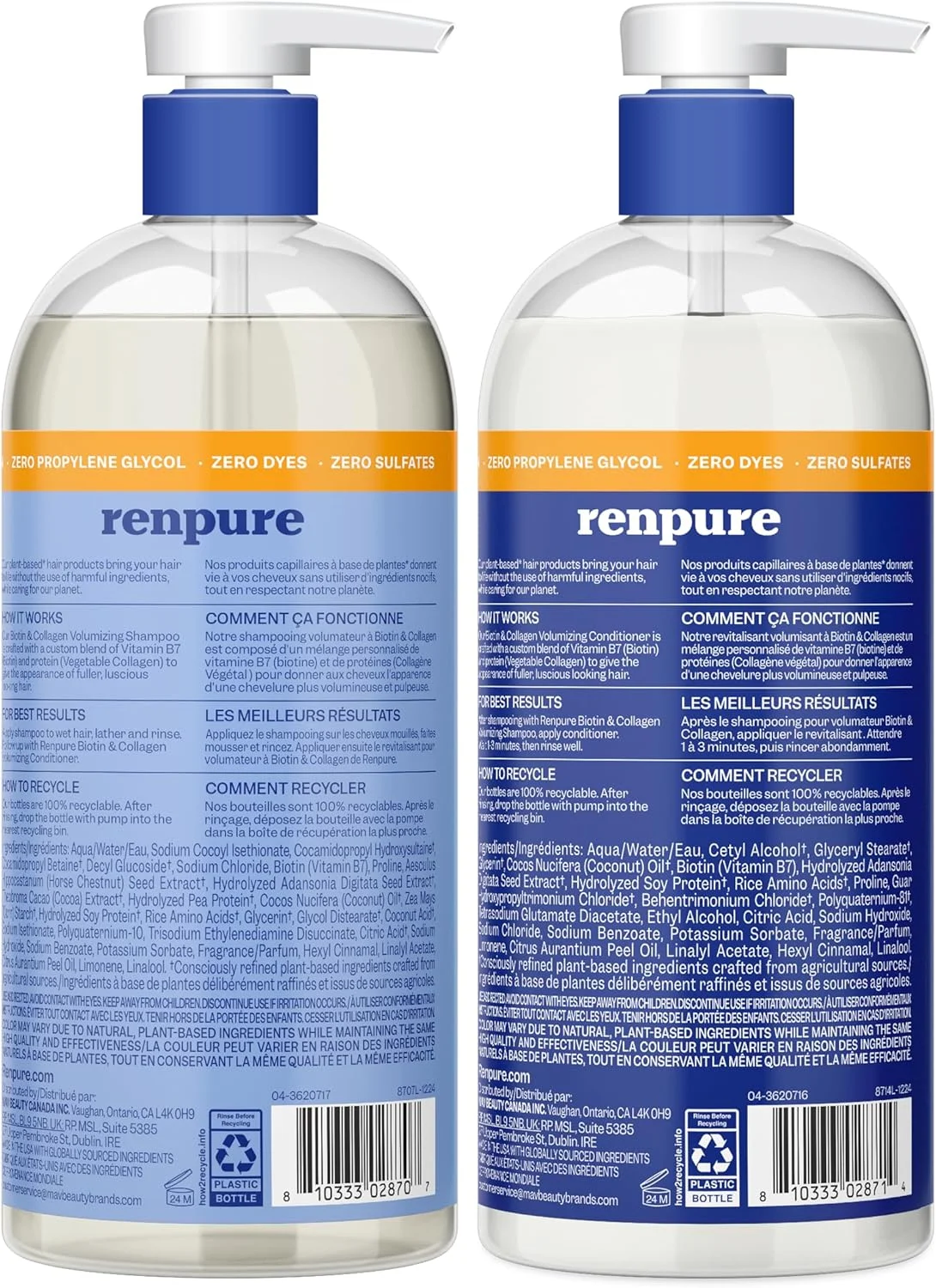 مجموعه شامپو و نرم کننده رنپور بیوتین و کلاژن، گیاهی - فرمول های غنی شده با مواد مغذی برای موهایی پرپشت تر و ضخیم تر - برای موهای نازک - ویتامین B7 (بیوتین) و کلاژن - 710 میلی لیتر، 2 عدد
