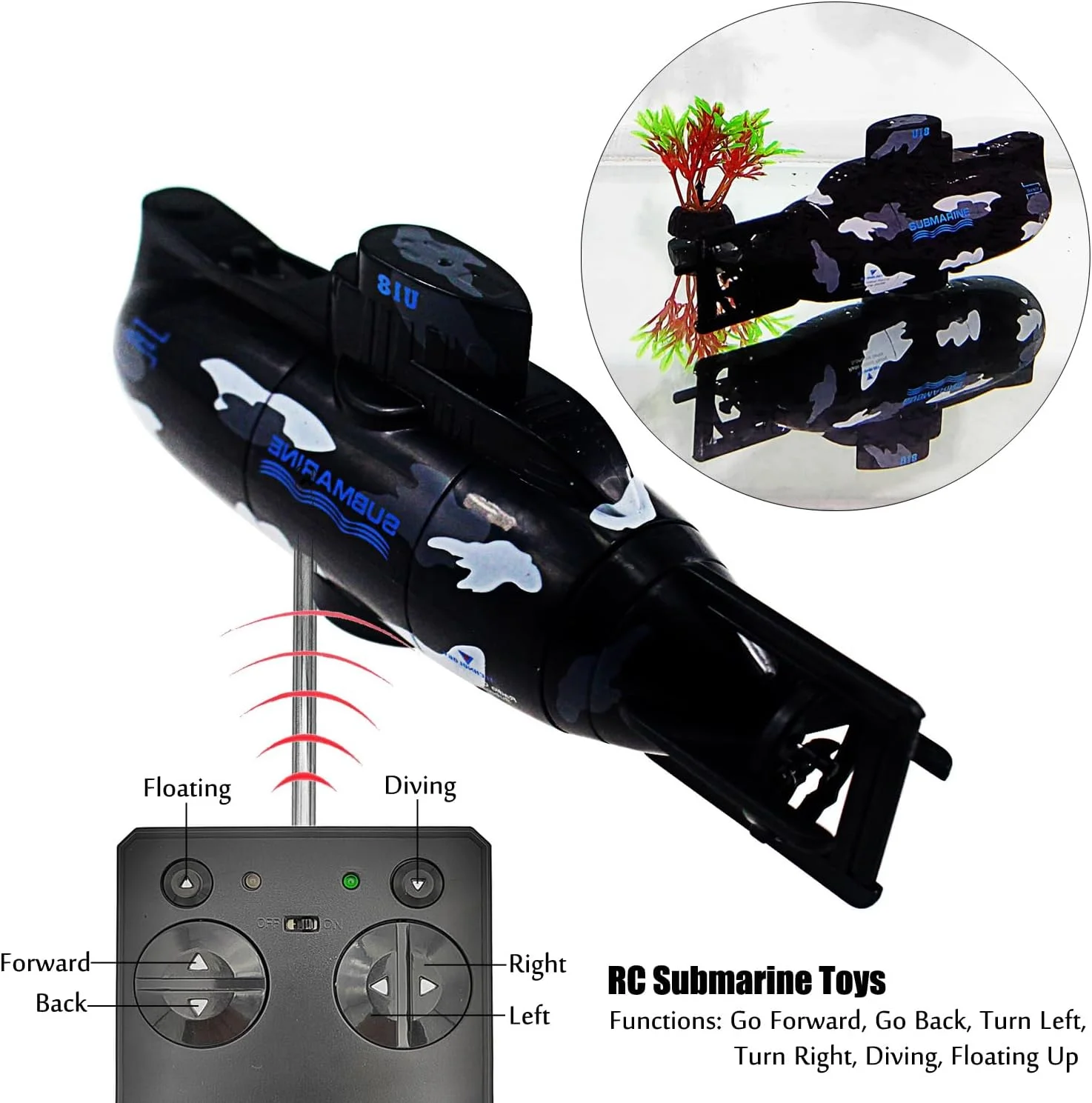 زیردریایی مینی RC Tipmant، مدل کشتی قایق کنترل از راه دور رادیویی، اسباب بازی برقی ضد آب غواصی هدیه کودکان - مشکی