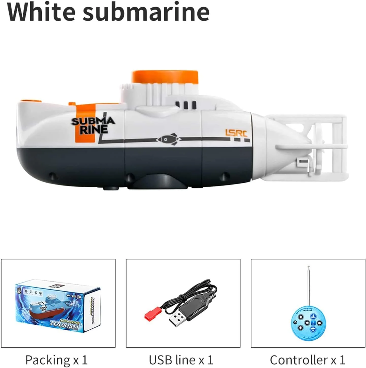 زیردریایی مینی RC مدل U/N برای کودکان، قایق کنترل از راه دور ضد آب LSRC-SMI، اسباب بازی غواصی برای پسران و دختران (سفید)