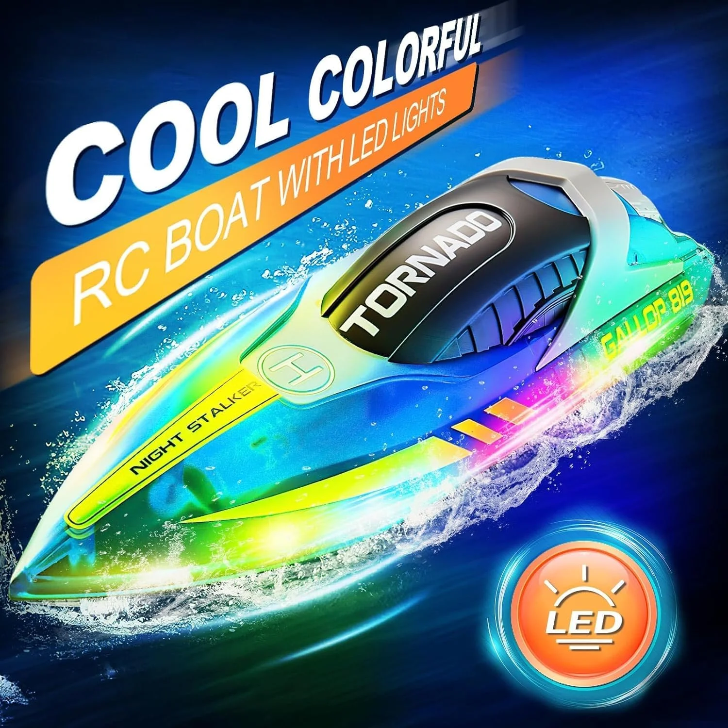 قایق کنترلی برای کودکان 8-12 سال، قایق کنترلی سریع با سرعت 24+ کیلومتر در ساعت به همراه چراغ های LED، قایق های الکتریکی کنترلی 2.4G اسباب بازی های استخر و دریاچه برای بزرگسالان