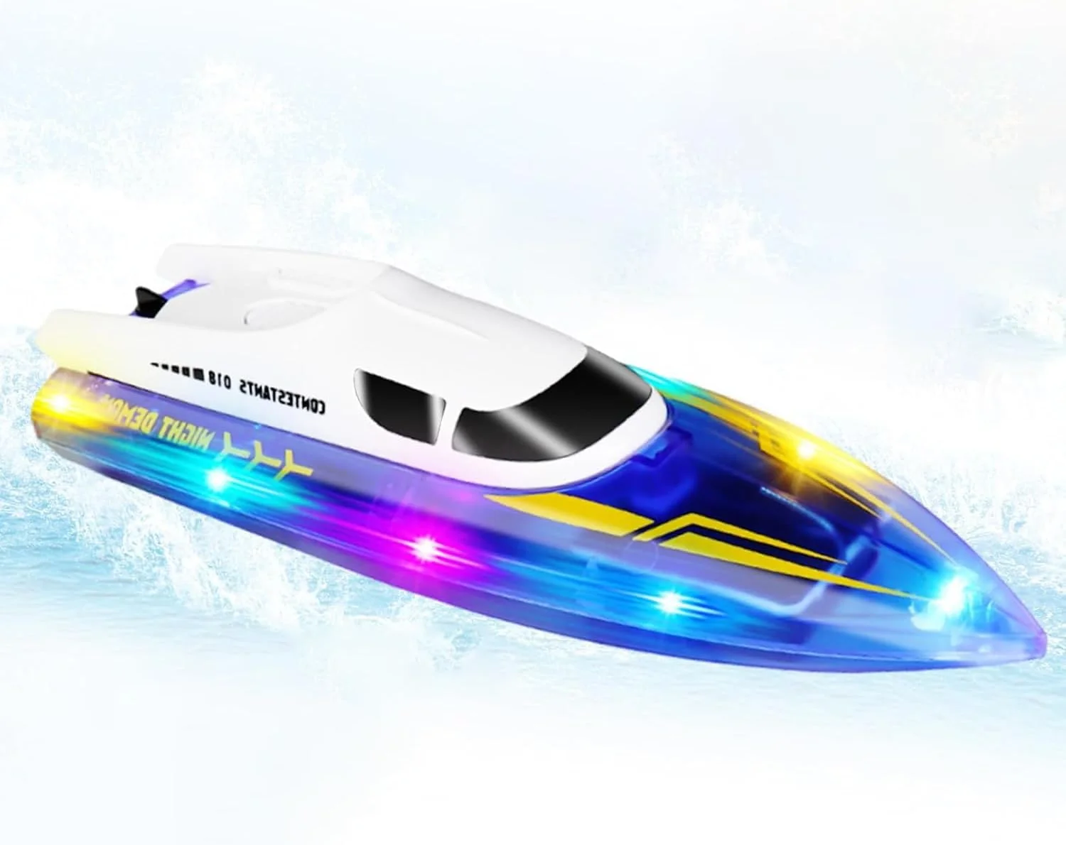 قایق کنترلی آزون برای کودکان و بزرگسالان - قایق موتوری پرسرعت با کنترل از راه دور 2.4 گیگاهرتز با موتور براشلس، چراغ های ال ای دی، قابلیت بازیابی واژگونی، اسباب بازی برقی ضد آب برای دریاچه ها و استخرها، قابل شارژ، هدیه برای پسران و دختران
