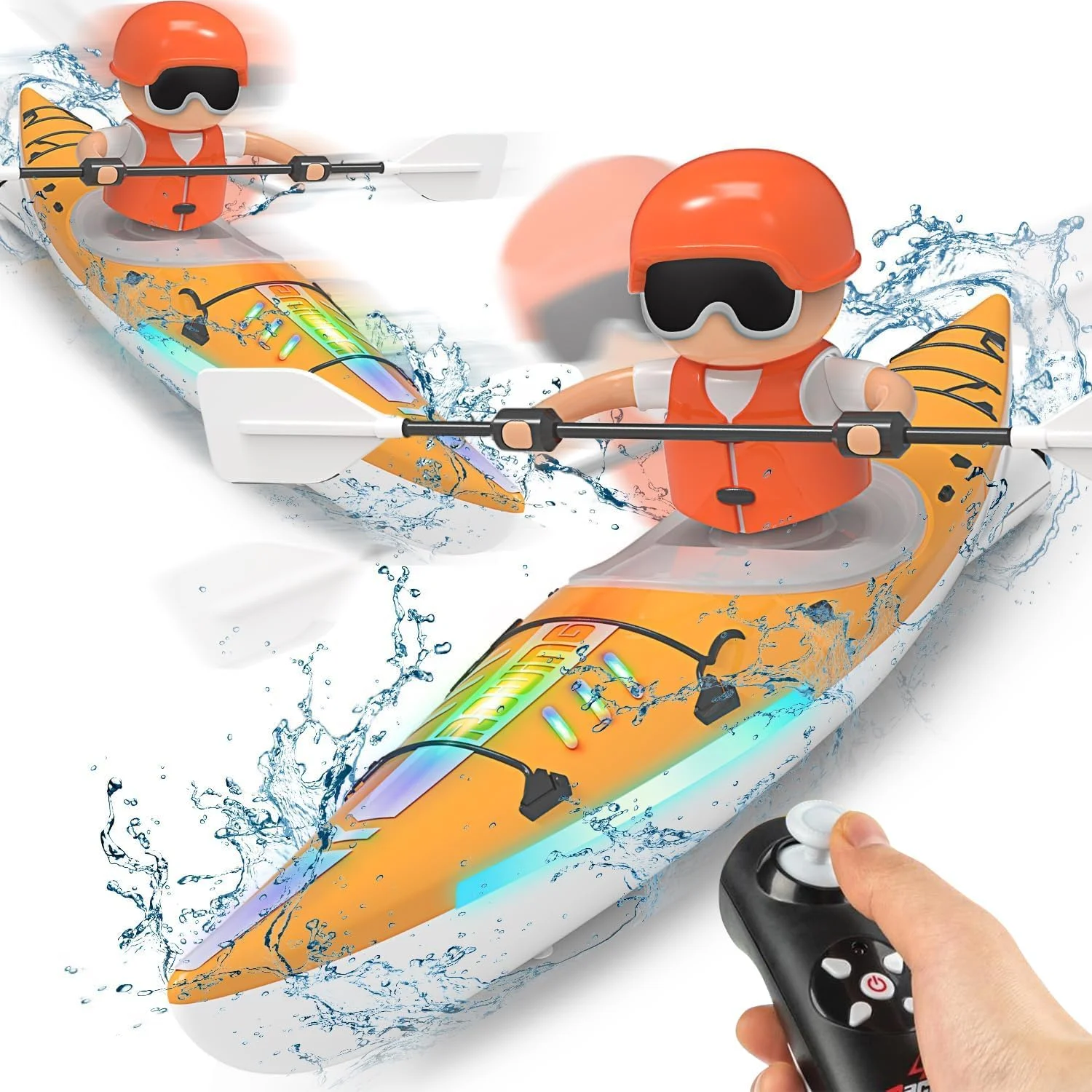 قایق کایاک کنترلی برای کودکان، اسباب بازی قایق کوسه کنترل از راه دور 2.4 گیگاهرتزی با چراغ LED برای استخر، دریاچه، وان حمام، شنا، بدون واژگونی، اسباب بازی های آبی تابستانی هدیه برای پسران و دختران 6-12 ساله آبی (1 عدد)