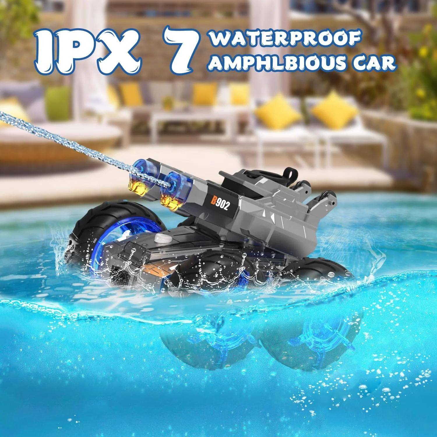 ماشین کنترلی دوزیست با تفنگ آبپاش، کامیون هیولا ضد آب، قایق کنترلی، اسباب بازی استخر، ماشین های بدلکاری کنترلی، هدیه تولد برای پسران دختران نوجوانان 8 9 10 11 12 13+ سال
