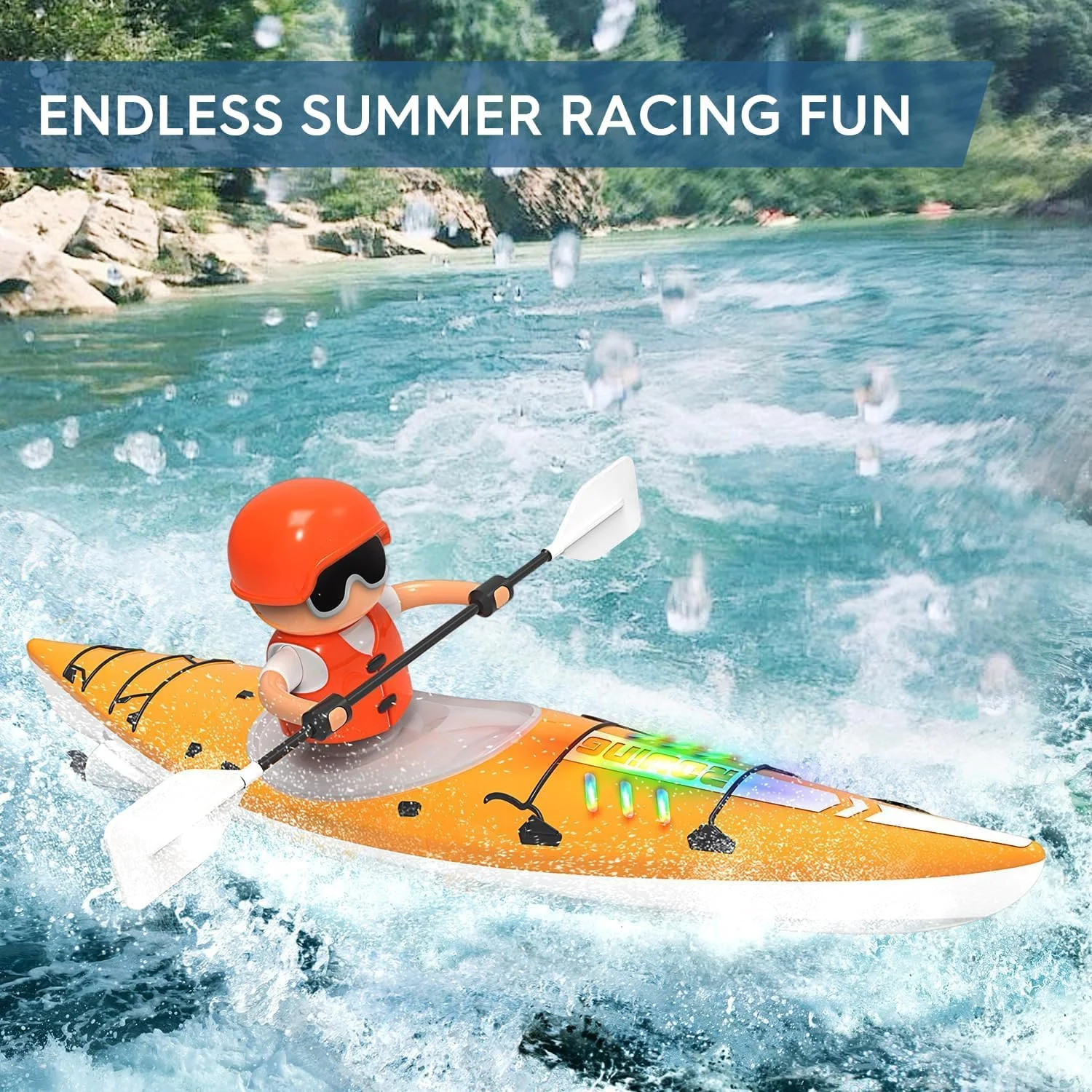 قایق کایاک کنترلی برای کودکان، اسباب بازی قایق کوسه کنترل از راه دور 2.4 گیگاهرتزی با چراغ LED برای استخر، دریاچه، وان حمام، شنا، بدون واژگونی، اسباب بازی های آبی تابستانی هدیه برای پسران و دختران 6-12 ساله آبی (1 عدد)