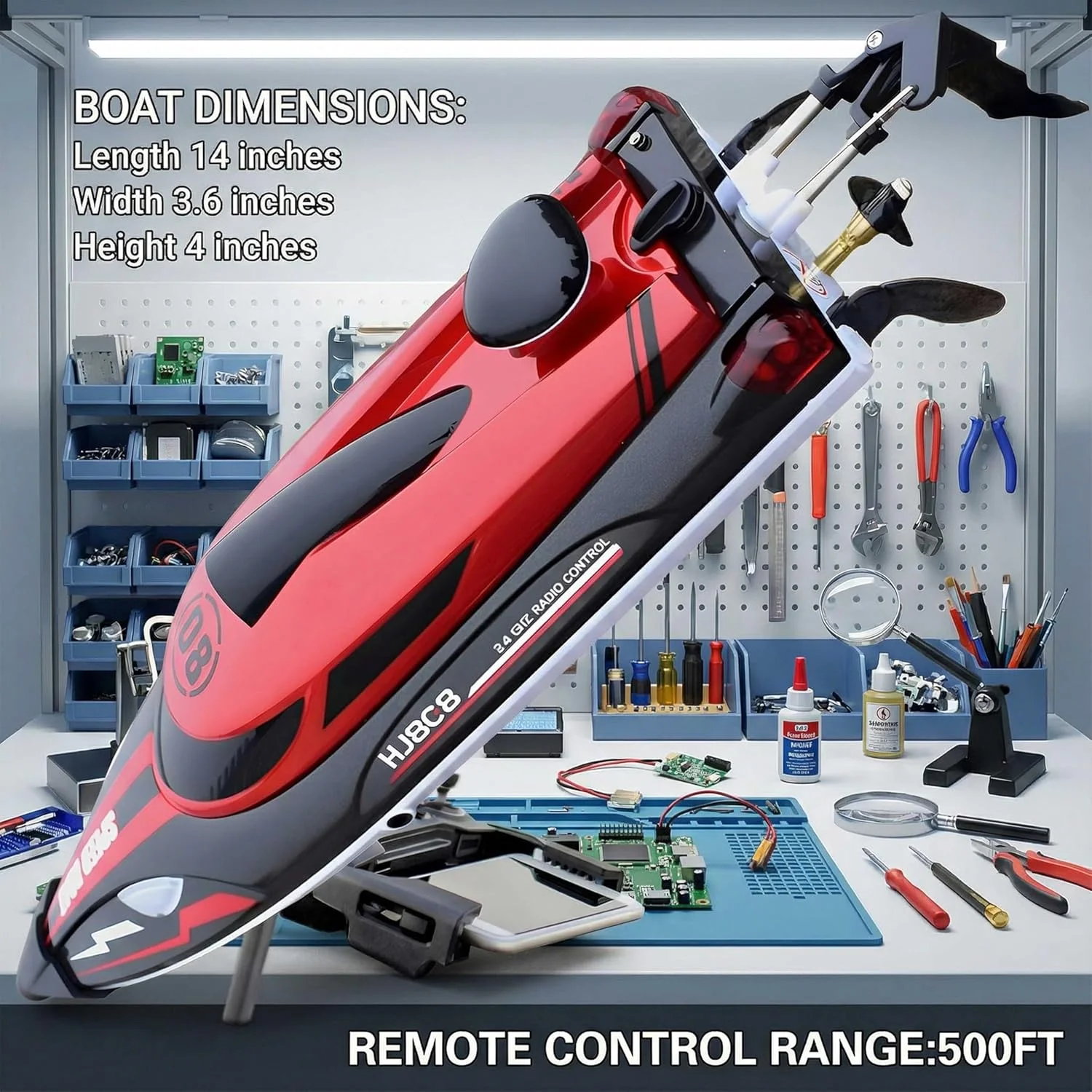قایق کنترلی ۱۴ اینچی با سرعت بالا برای کودکان و بزرگسالان، اسباب بازی آبی ۲.۴ گیگاهرتزی مناسب فضای باز، قایق مسابقه ای با سرعت ۲۳+ مایل در ساعت برای استخر، دریاچه و رودخانه های بزرگ