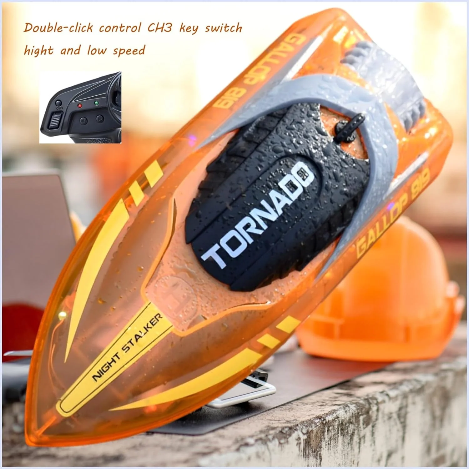 قایق کنترلی با چراغ های LED - قایق کنترلی 2.4 گیگاهرتزی با سرعت 15 مایل در ساعت برای استخرها و دریاچه ها، مناسب بزرگسالان و کودکان، پلاستیکی، با باتری کار می کند، شامل 2 باتری لیتیوم یونی