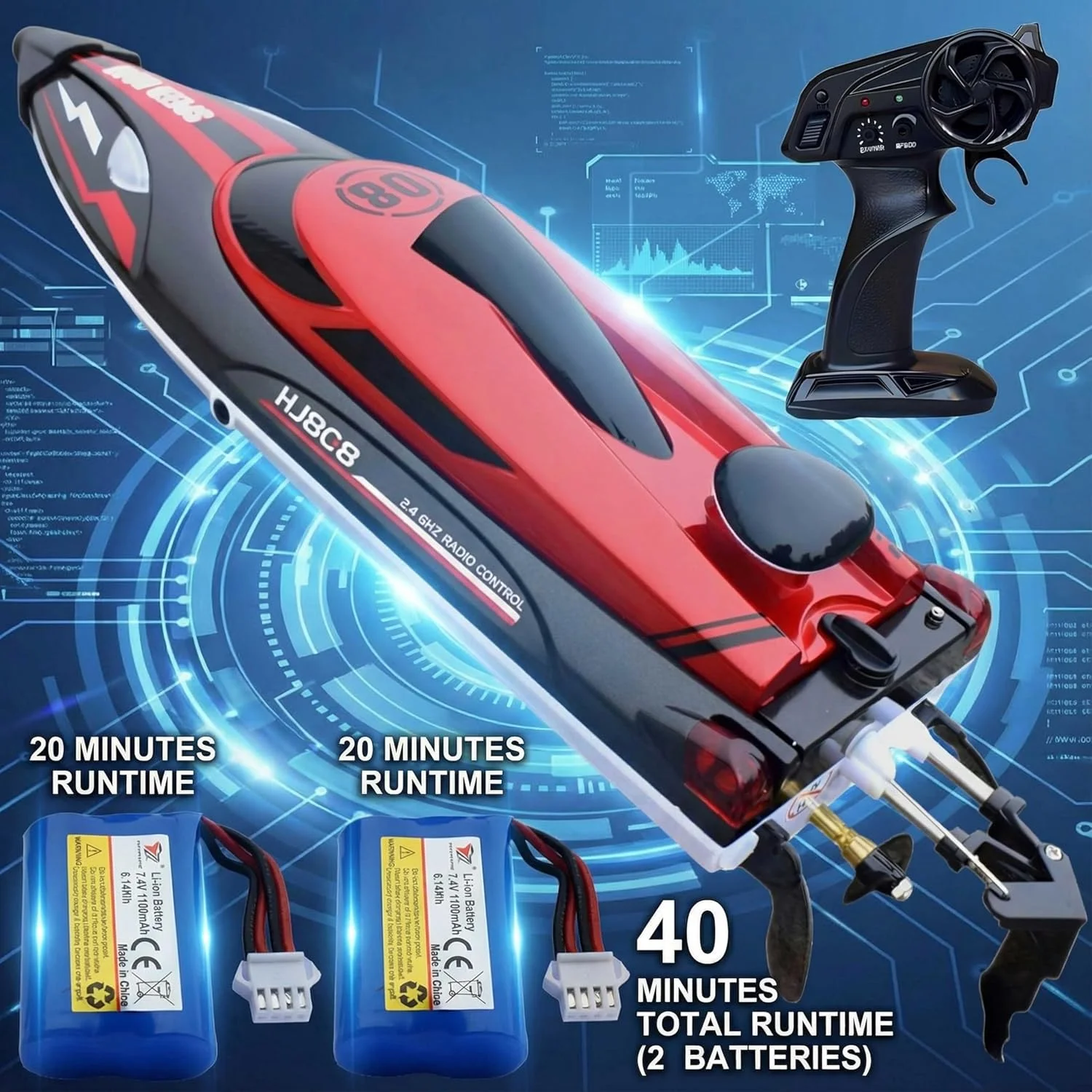 قایق کنترلی ۱۴ اینچی با سرعت بالا برای کودکان و بزرگسالان، اسباب بازی آبی ۲.۴ گیگاهرتزی مناسب فضای باز، قایق مسابقه ای با سرعت ۲۳+ مایل در ساعت برای استخر، دریاچه و رودخانه های بزرگ