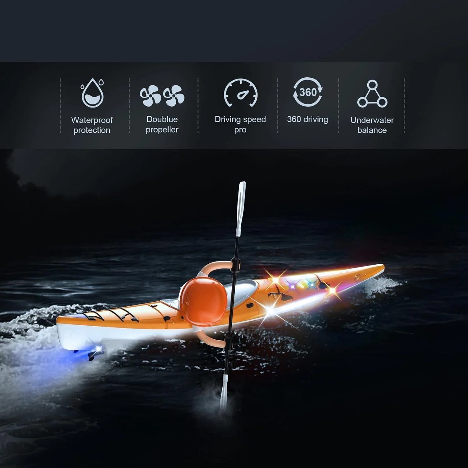 قایق کنترلی، قایق موتوری آبی ۲.۴ گیگاهرتز با چراغ های ال ای دی، موتور قابل شارژ و طراحی متعادل، قایق مدل پرسرعت برای استخر، دریاچه، رودخانه، تفریح در فضای باز، نارنجی