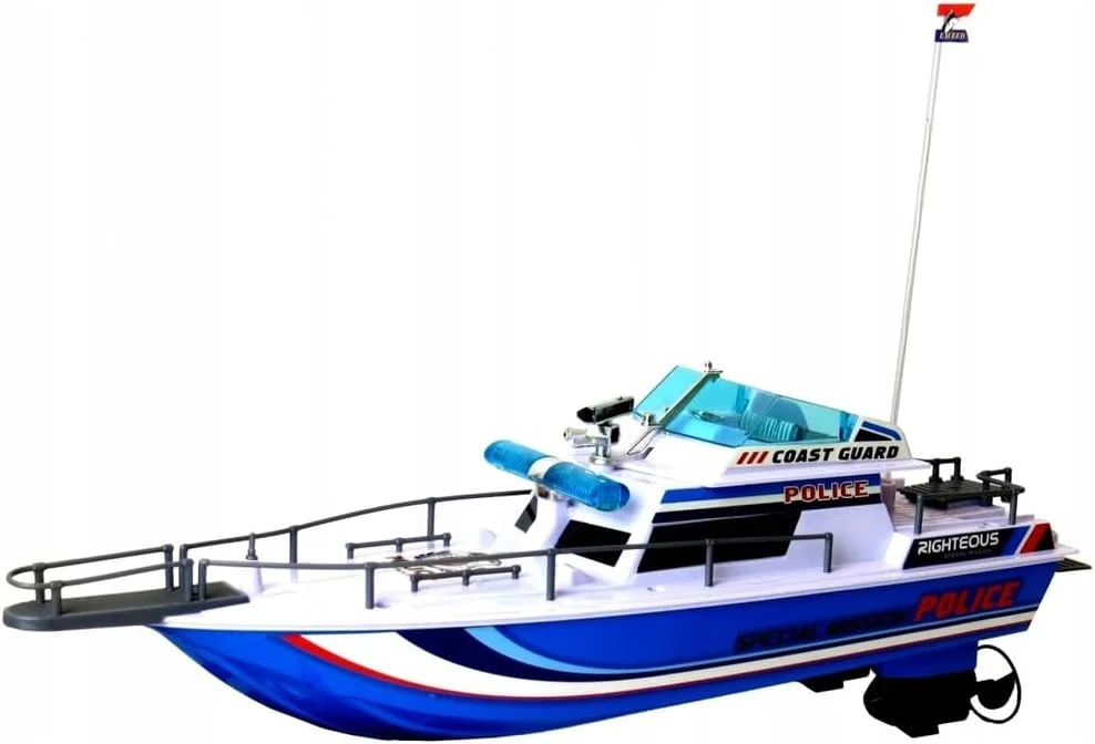 قایق موتوری پلیس کنترلی بزرگ TOY GARDEN، طول ۴۶ سانتی متر، مناسب استخر، وان حمام یا دریاچه، با دو پروانه، کنترلر ۲.۷ مگاهرتز و پایه نمایش برای بازی واقعی در آب